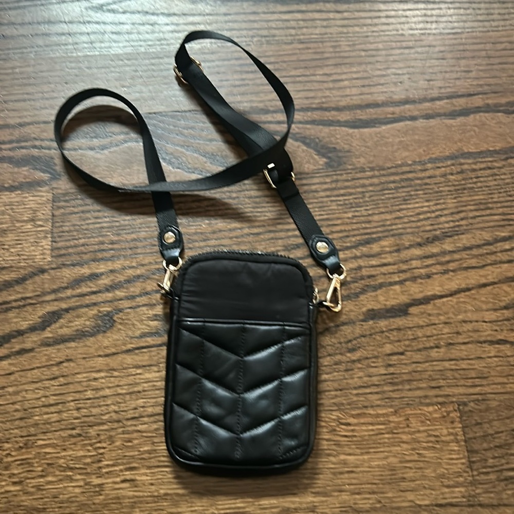 Sondra Roberts Squared Quilted black Cellphone Crossbody Bag